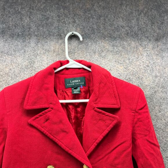 Lauren Ralph Lauren Jacket Women 6 Red Double Breasted Peacoat Blazer Gold - Picture 9 of 11